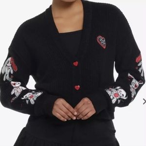 Social Collision Stitched Bunny Heart Button Cropped Knit Cardigan XL